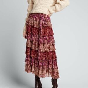 Ulla Johnson Burgundy and Violet Silk Midi Skirt